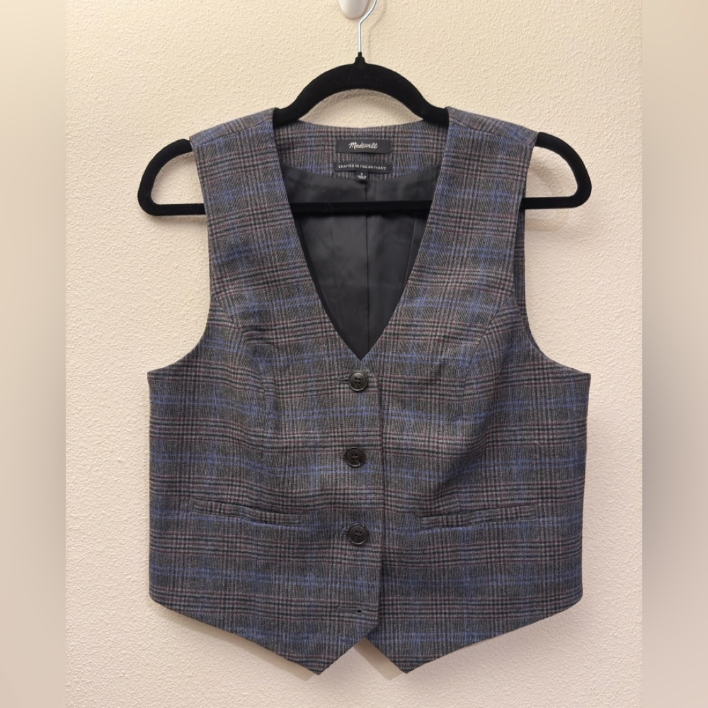 Madewell Gray wool plaid  Vest